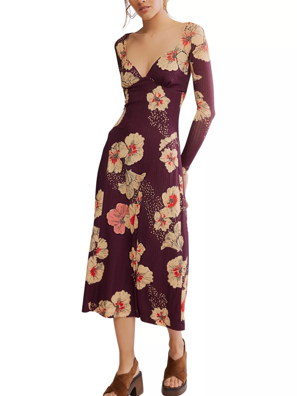 Free People Calla Midi Dress Floral Midi Dress in Purple & Pink Size Small NWT